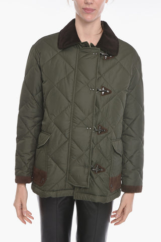Quilted 4-hooks Jacket with Ribbed Collar