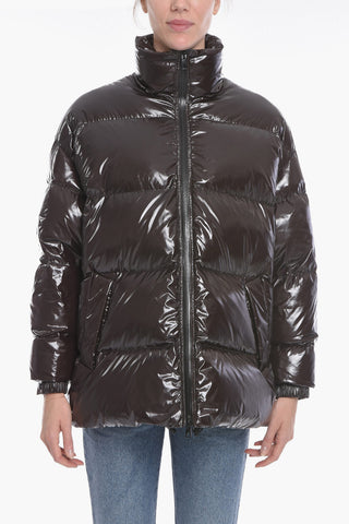 Varnish-effect Puffer Jacket with Removable Hood