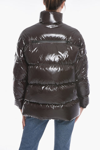 Varnish-effect Puffer Jacket with Removable Hood