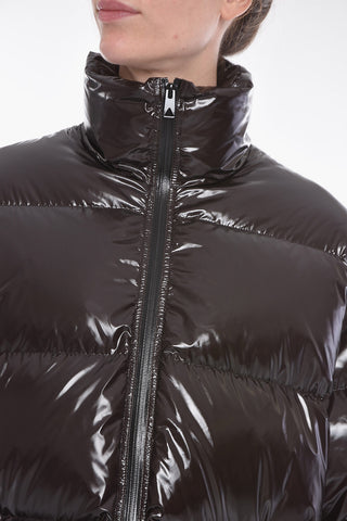 Varnish-effect Puffer Jacket with Removable Hood
