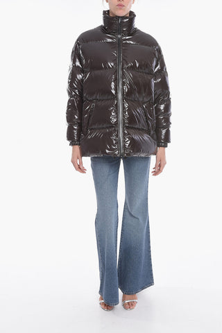 Varnish-effect Puffer Jacket with Removable Hood