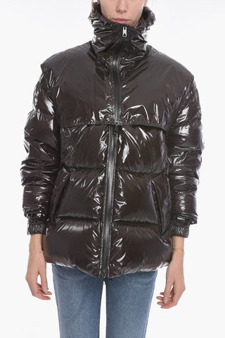 Varnish-effect Puffer Jacket with Removable Hood