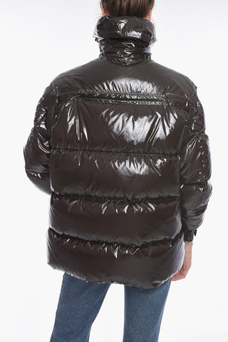 Varnish-effect Puffer Jacket with Removable Hood