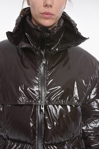 Varnish-effect Puffer Jacket with Removable Hood
