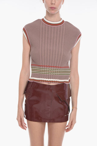Maglia a Maniche Corte a Costine Motivo Lilac