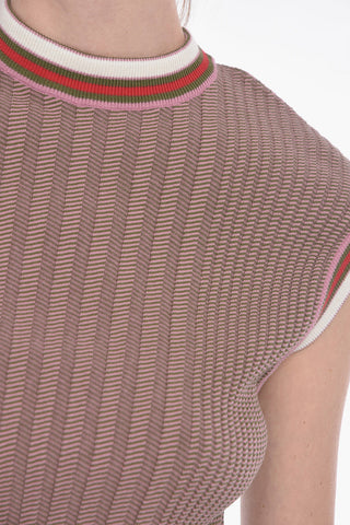 Maglia a Maniche Corte a Costine Motivo Lilac