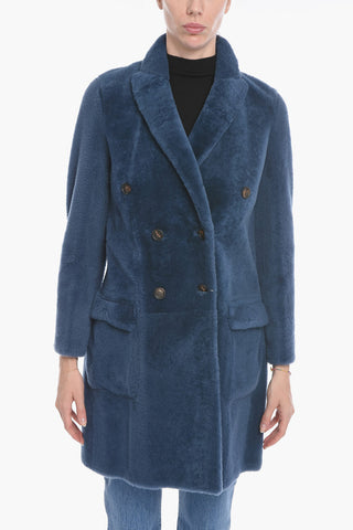 Sheepskin Fur Double-breasted Coat with Flap Pockets