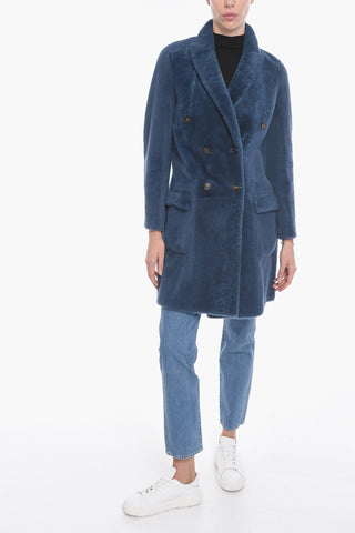 Sheepskin Fur Double-breasted Coat with Flap Pockets