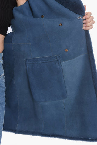 Sheepskin Fur Double-breasted Coat with Flap Pockets