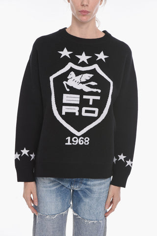 Crew Neck Wool Sweater with Front Logo