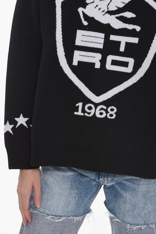 Crew Neck Wool Sweater with Front Logo