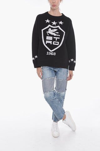 Crew Neck Wool Sweater with Front Logo