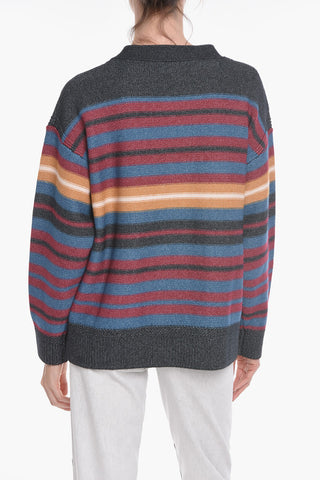 SEE BY Patch Pocket Unbalanced Stripe Cardigan