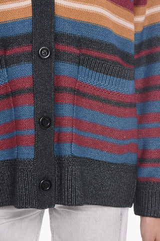 SEE BY Patch Pocket Unbalanced Stripe Cardigan