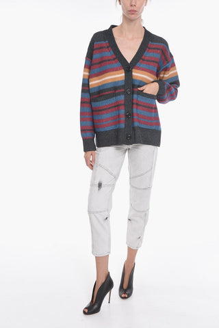SEE BY Patch Pocket Unbalanced Stripe Cardigan