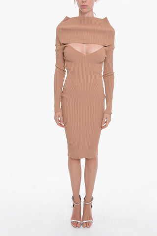 Ribbed Off-shoulder Dress with Cut-out Detail