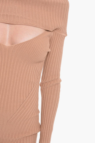 Ribbed Off-shoulder Dress with Cut-out Detail