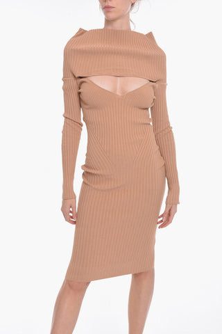 Ribbed Off-shoulder Dress with Cut-out Detail