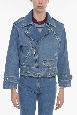 Denim Biker Jacket with Belt
