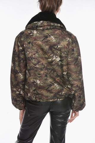 Padded Jacket with Camouflage Pattern and Eco-Fur Collar