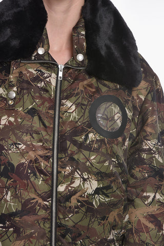 Padded Jacket with Camouflage Pattern and Eco-Fur Collar