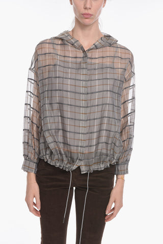 Silk Chiffon Shirt with Hood and Drawstring