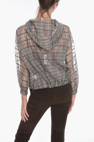 Silk Chiffon Shirt with Hood and Drawstring