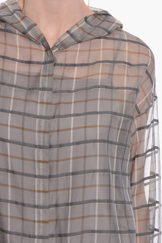 Silk Chiffon Shirt with Hood and Drawstring