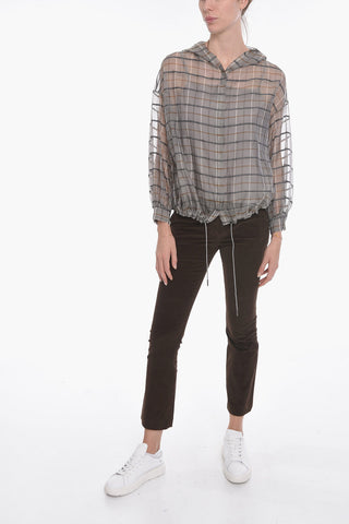 Silk Chiffon Shirt with Hood and Drawstring