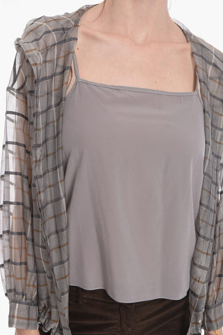 Silk Chiffon Shirt with Hood and Drawstring