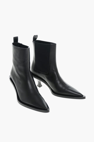 Spool Heel Leather Chelsea Booties 6cm