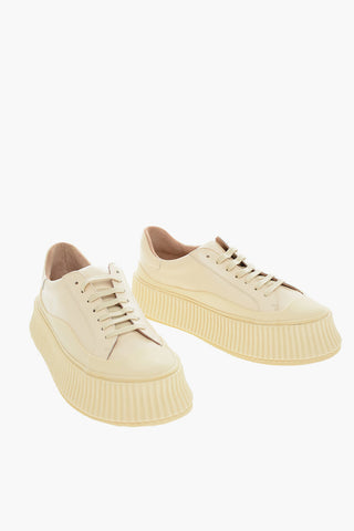 Lace-up Leather Sneakers with Platform Sole
