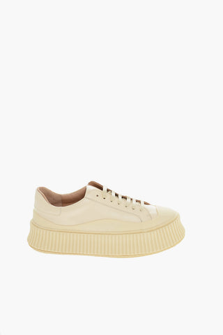 Lace-up Leather Sneakers with Platform Sole