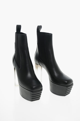 Leather Platform Chelsea Booties with Plexiglass Heel 13cm