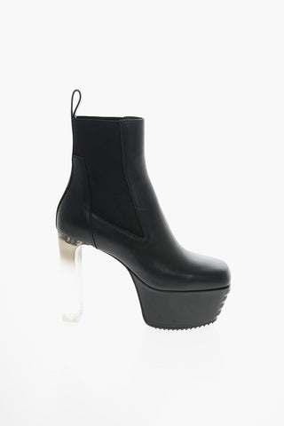 Leather Platform Chelsea Booties with Plexiglass Heel 13cm
