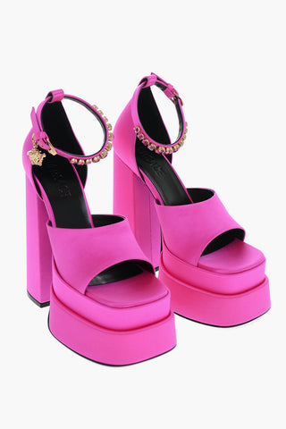 Sandali Platform in Satin con Cinturino Charm 16cm