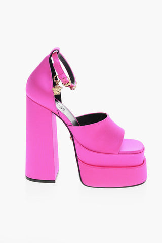 Sandali Platform in Satin con Cinturino Charm 16cm