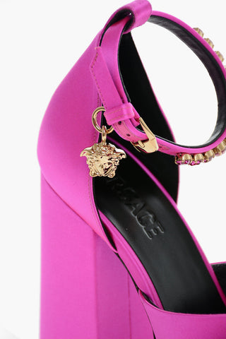 Sandali Platform in Satin con Cinturino Charm 16cm