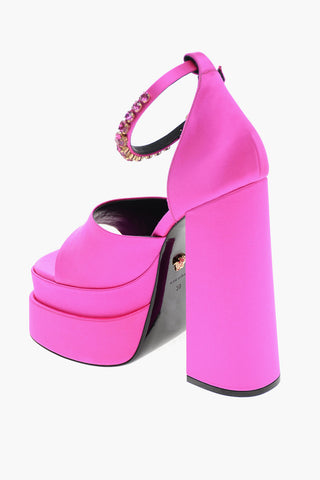 Sandali Platform in Satin con Cinturino Charm 16cm