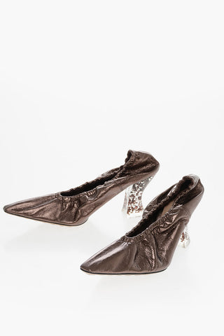 Lamè Leather ALMOND Pumps with Plexiglass Heel 8cm