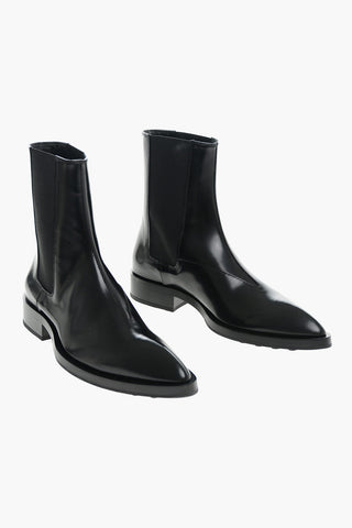 Point Toe Leather Chelsea Booties