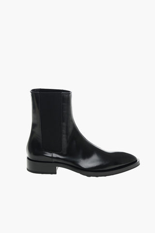 Point Toe Leather Chelsea Booties