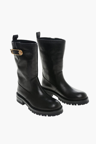 Stivaletti Biker in Pelle con Fibbia Dorata
