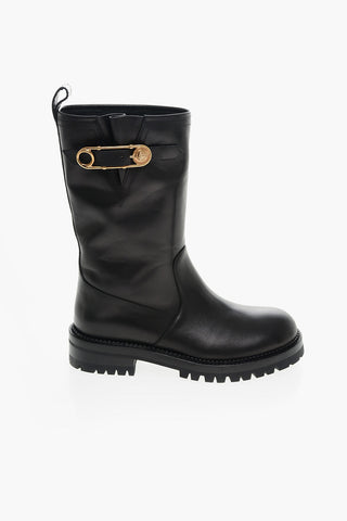 Stivaletti Biker in Pelle con Fibbia Dorata
