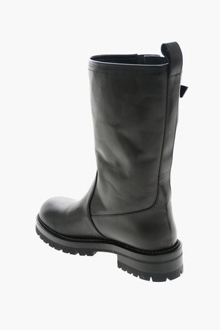 Stivaletti Biker in Pelle con Fibbia Dorata
