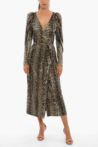Leopard print Long Sleeved Wallet Maxi dress