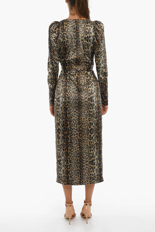 Leopard print Long Sleeved Wallet Maxi dress