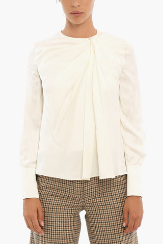 Silk Long Sleeved Blouse With Draping