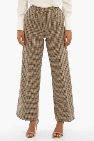 Pleated Wool Houndstooth Pants