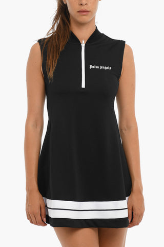 Sleeveless ZIPPED Dress With Constrasting Bands